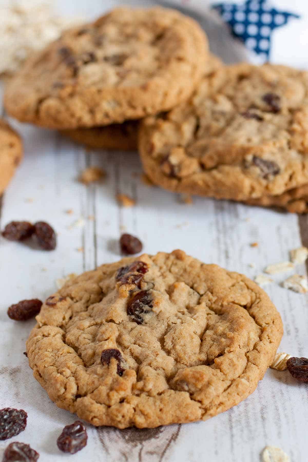 Cookies with raisins on a serving board.