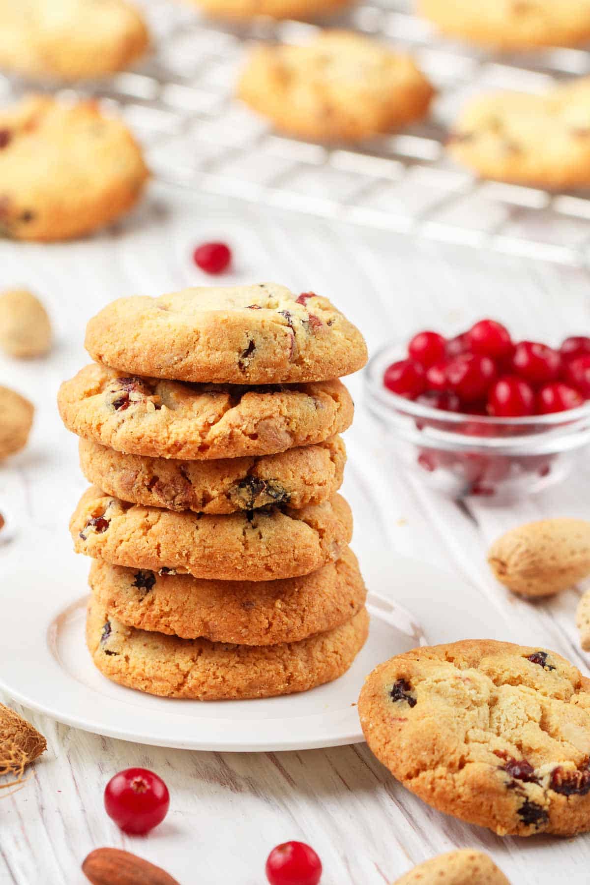 Stack of cookies with dried fruit and nuts as substitutes for chocolate chips.