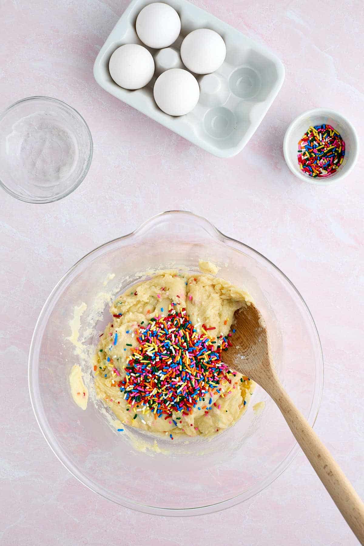 Extra sprinkles added to Funfetti cookie dough.